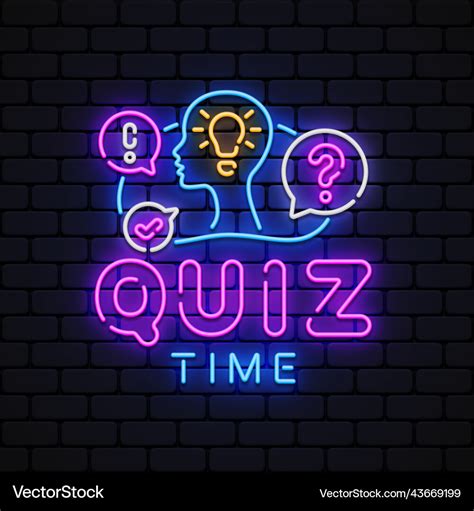 Quiz Time Neon Sign Design Template Royalty Free Vector