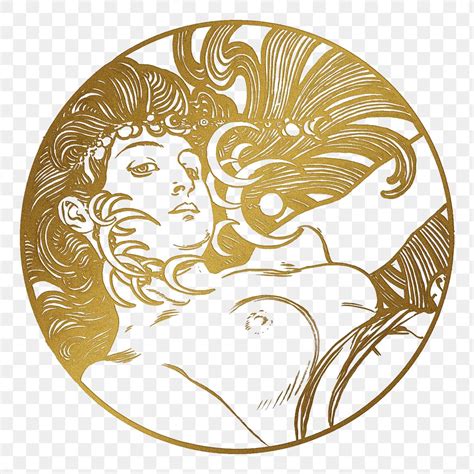 Art Nouveau Gold Silhouette Nude Premium PNG Sticker Rawpixel