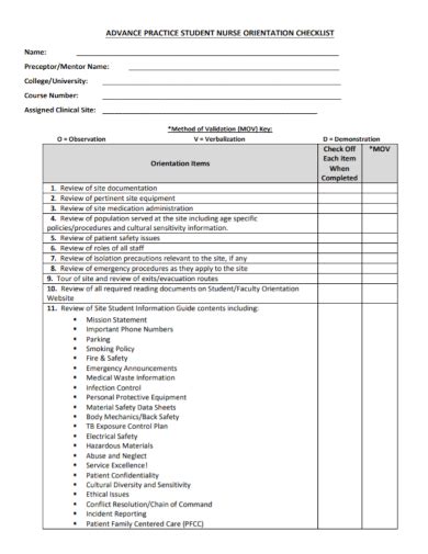 Nurse Orientation Checklist