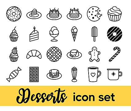 Minimalist Dessert Vector Icons For Bakery Outline Bake Dessert Vector