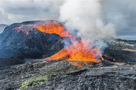 Glowing Lava Emerges From Volcano Stock Image Image Of Magma Mount