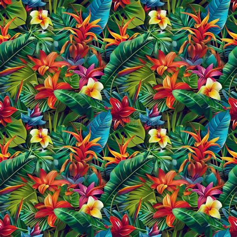 Tropical Flowers And Leaves Pattern Stock Illustration Illustration