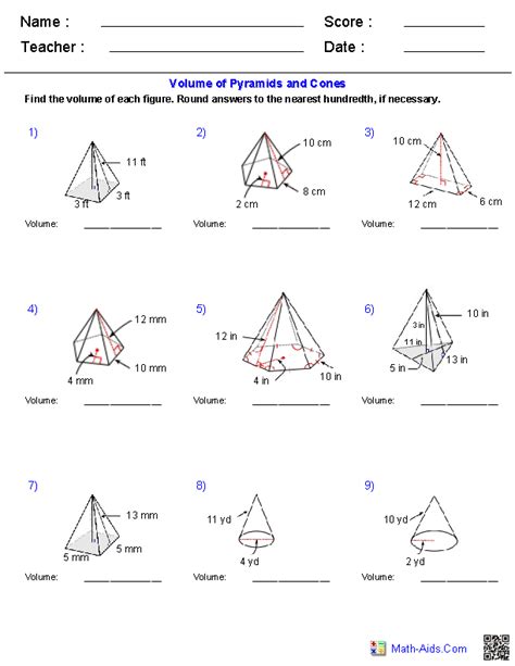 Area Of A Prism And Pyramid Worksheets