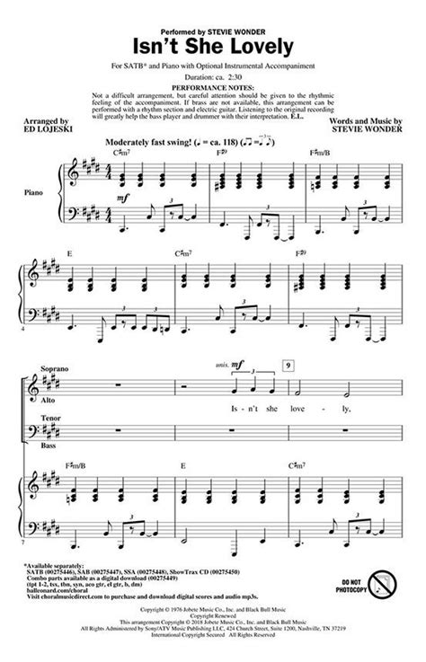 Isn't She Lovely? (Stevie Wonder) » Sheet Music for Mixed Choir