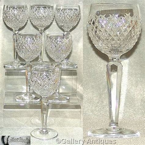 Six Rare Vintage Waterford Crystal Alana Pattern Wine Hock Glasses C1970s