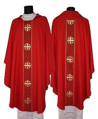 Red Gothic Chasuble With Stole Jerusalem Crosses C Vestment