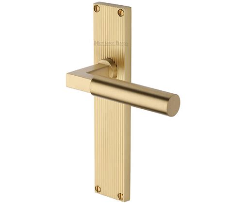 Heritage Brass Bauhaus Reeded Door Handles On Backplate Satin Brass Rr7300 Sb Sold In Pairs