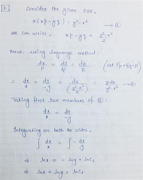 Solved Solve The PDE Using Lagrange Methode Z Xp Yq Y 2 X 2