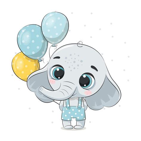 Cute Baby Elephant With Balloons Vector Illustration Vector