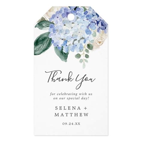 Elegant Blue Hydrangea White Thank You Favor Gift Tags Zazzle