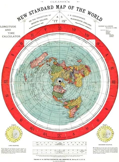 Gleason Nuevo Estándar Del Mapa Del Mundo [tierra Plana] Circa 1892 22 X 31 Hogar