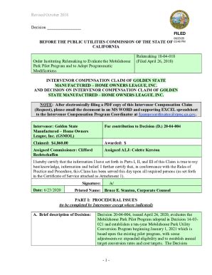 Fillable Online Docs Cpuc Ca Revised October 2018 1 Decision BEFORE