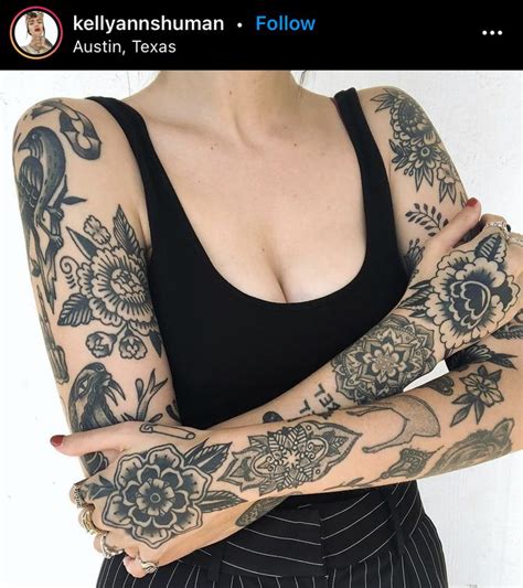 American Tradional Blackwork Sleeve Tattoo Female Tattoos For Women