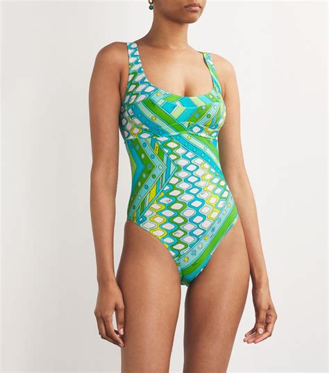 Womens Pucci Green Vivara Print Scoop Neck Swimsuit Harrods Uk