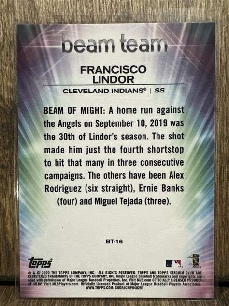 2020 Topps Stadium Club Chrome Francisco Lindor Beam Team Insert BT 16