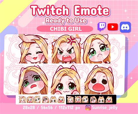 Twitch Emotes Mega Pack Blond Hair Green Eyes Chibi Girl Etsy