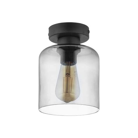 Edit Lighting Edit Cask Single Light Semi Flush Ceiling Fitting In Black Finish With Smoked