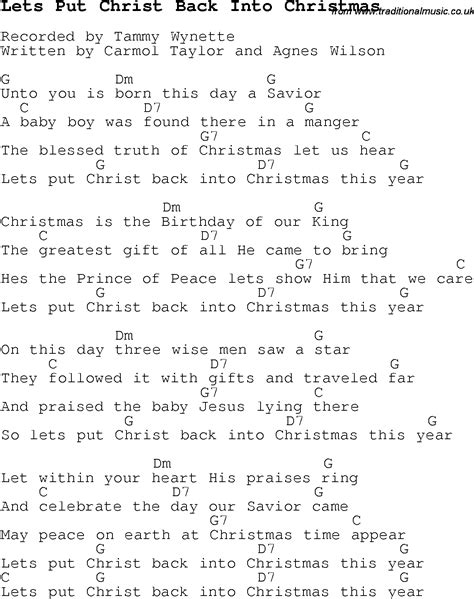 Christmas Carol Song Lyrics With Chords For Lets Put Christ Back Into