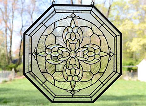 Stained Glass Octagon Beveled Window Panel T Box Etsy