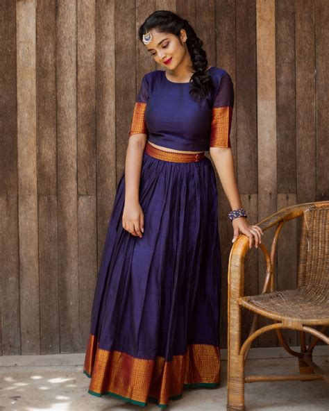 Navy Blue Zari Detailed Crop Top With Skirt Set Of Two By Athira