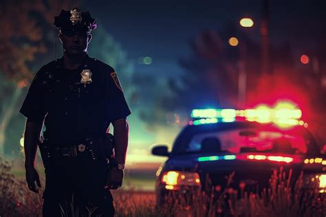 Premium Photo | A police officer stands in front of a police car