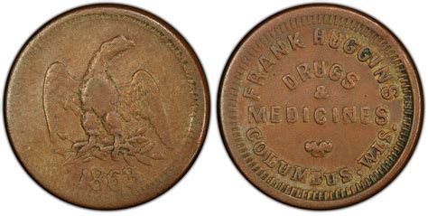 1863 Token F 120B 1a Copper PE Frank Huggins WI BN Regular Strike