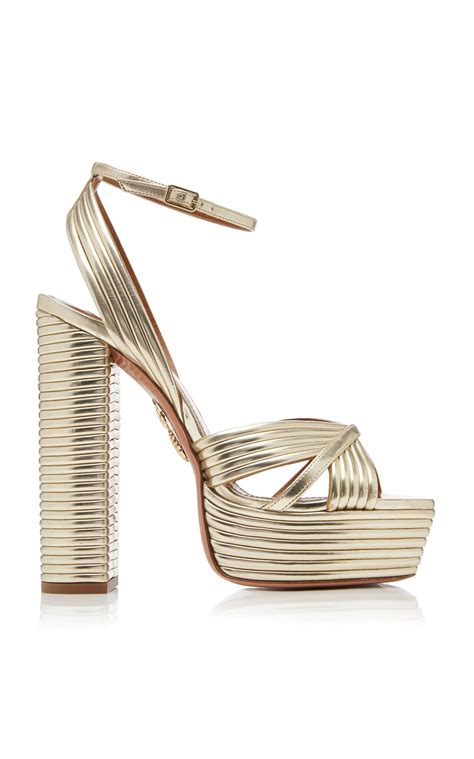 Aquazzura Women S Sundance Plateau Metallic Leather Platform Sandals