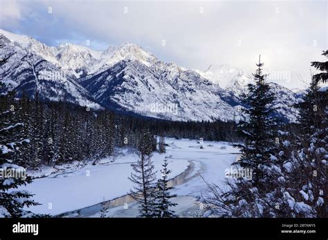 Bow River In Banff National Park In The Canadian Rocky Mountains Stock