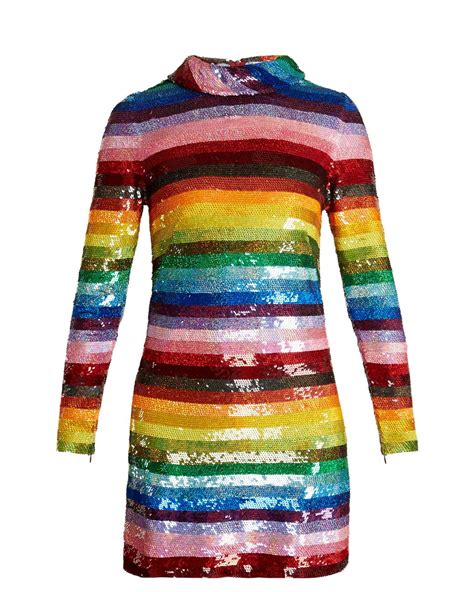 Ashish Rainbow Striped Sequin Embellished Silk Mini Dress Lyst