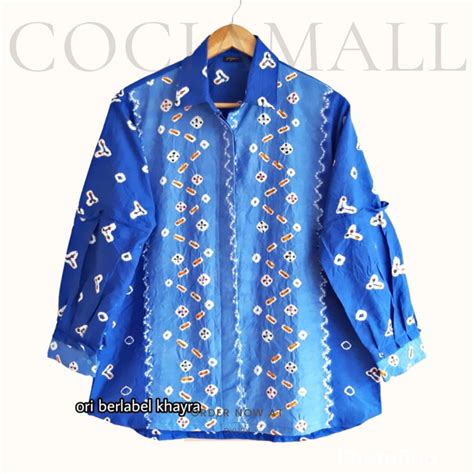 Jual Blouse Batik Wanita Modern Jumbo Kancing Depan Lengan Panjang Puff