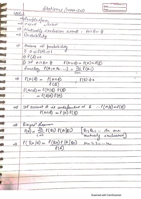 Stat Notes Probability And Statistics Studocu