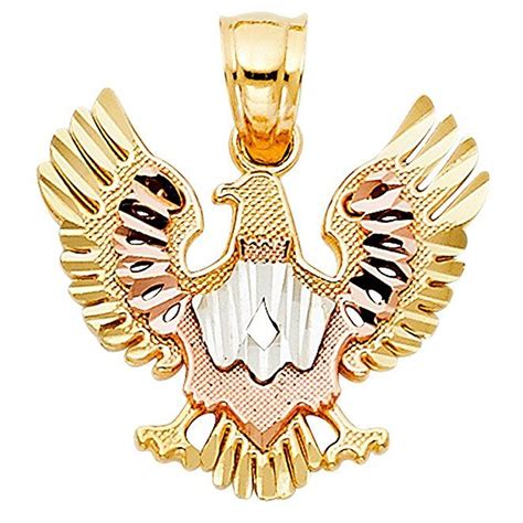 K Tri Color Solid Gold American Eagle Pendant Sold On Amazon