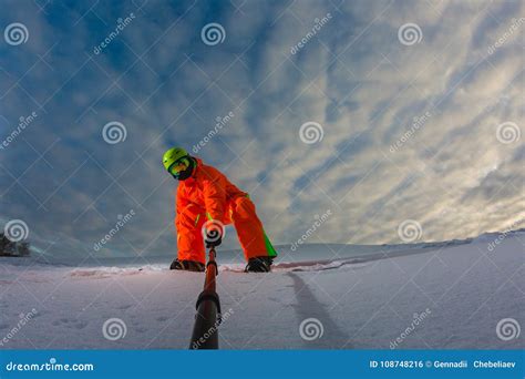 Snowboarder with the Snowboard Making a Selfie Stock Photo - Image of mountains, extreme: 108748216