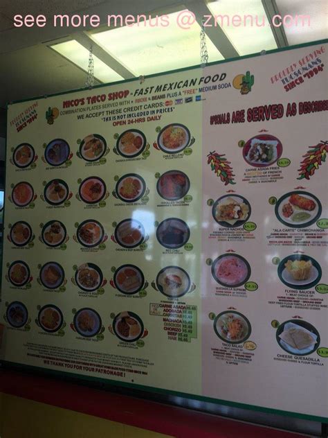 Menu at Nico's restaurant, Tucson, N Campbell Ave