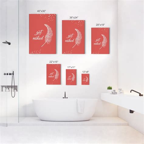 Get Naked Typography Bathroom Decor Canvas Print Feather Etsy