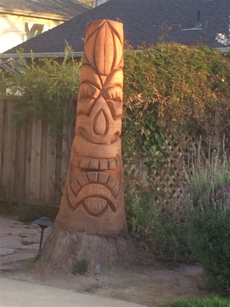 Tiki Made From Palm Tree Trunk Carved Tree Stump Tree Carving Tiki