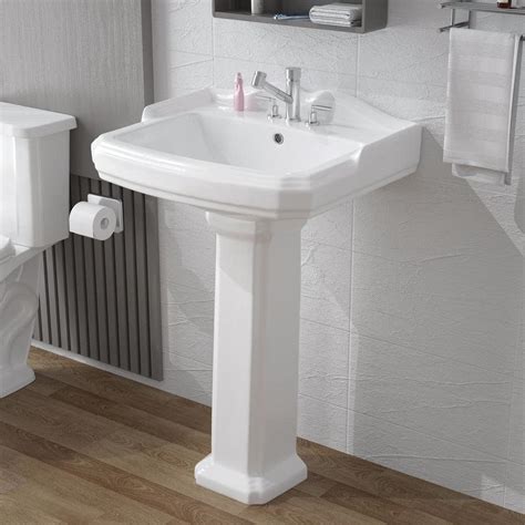 HOMLYLINK Pedestal Sink White Vitreous China Rectangular Pedestal ...