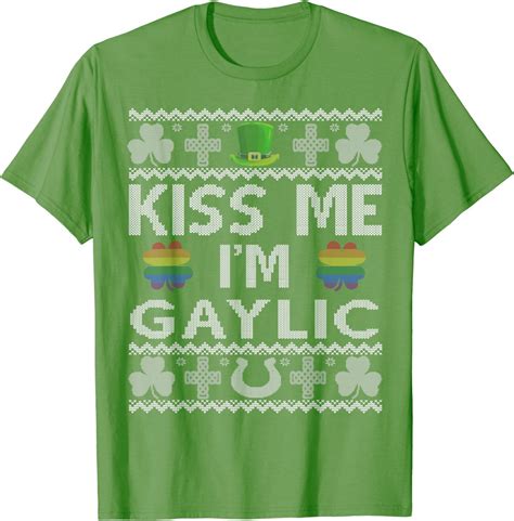 Amazon Kiss Me I M Gaylic St Patrick S Day Gay Pride Flag Clover T Shirt Clothing Shoes
