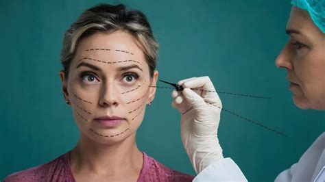 Premium Photo Plastic Surgeon Drawing Dashed Lines On Her Patients Face