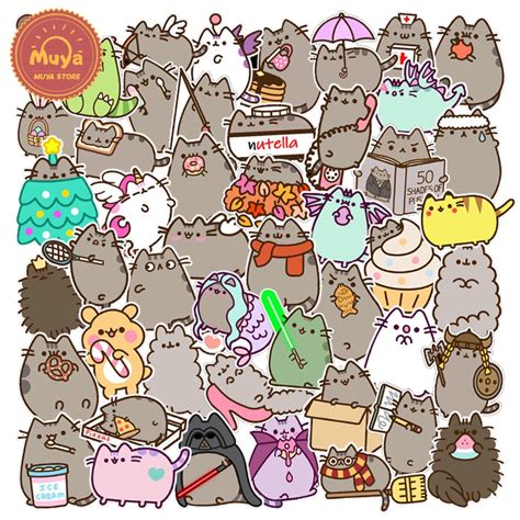 MUYA 50pcs Pusheen Stickers for Kids Cute Cat Stickers for Journal ...