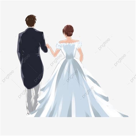 Back View Of Couple In Wedding Dress Holding Hands Bride Clipart Wearing A Dress Holding