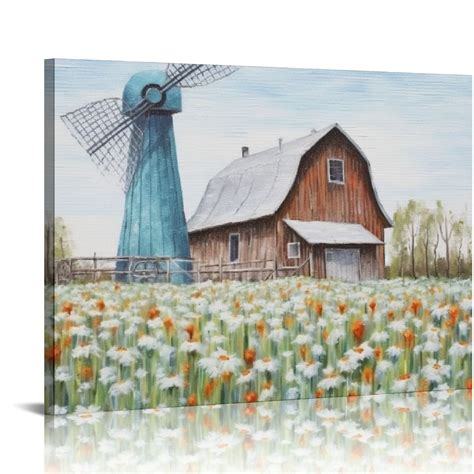 Gotuvs Teal Barn Canvas Wall Art Rustic Barn Bathroom Decor Old Barn