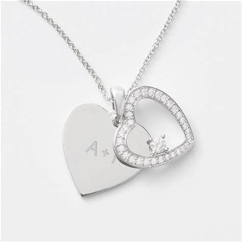 Engraved Milestone Sterling Silver Pave Heart Swing Necklace