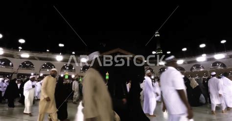 Muslim Pilgrims In Ihram Dress Performing Hajj Performing The Rituals