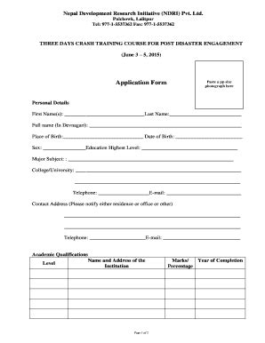 Fillable Online Ndri Org Application Form Photograph Here NDRI Ndri