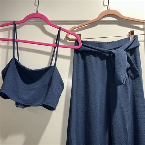 Blue Piece Set Cami Crop Top With Zipper In Back Depop