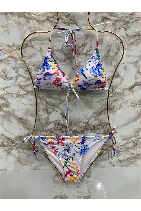 XORVİO Kadın Yeni Sezon Likralı Esnek Yandan Ve Boyundan Bağlamalı Şık İpli Üçgen Bikini Takımı