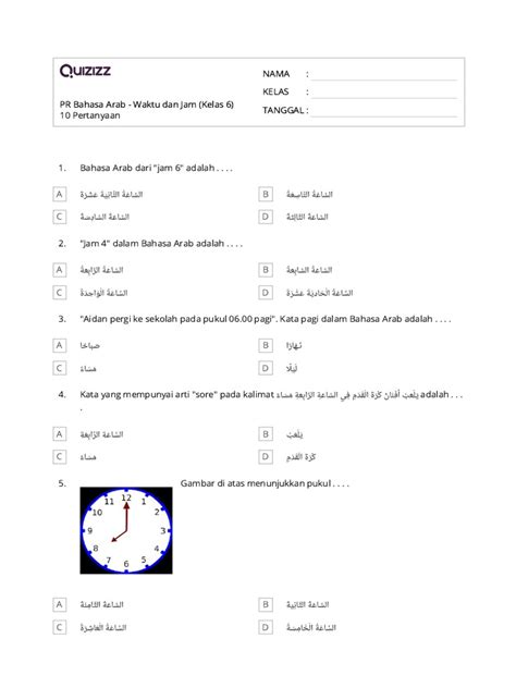 Bahasa Arab Waktu Dan Jam Kelas 6 Pdf