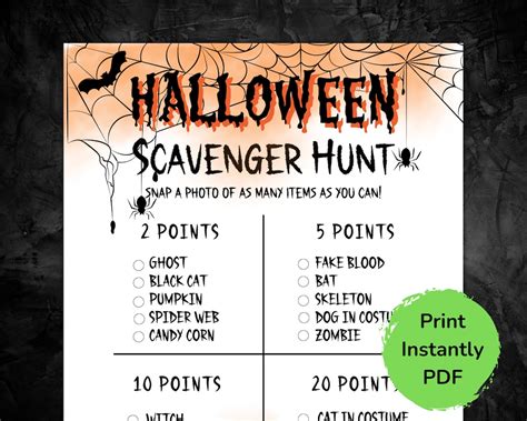 Halloween Scavenger Hunt-printable Halloween Games-halloween Party Games-virtual Halloween Game ...