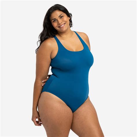 Womens 1 Piece Swimsuit Heva 100 Blue Nabaiji Decathlon